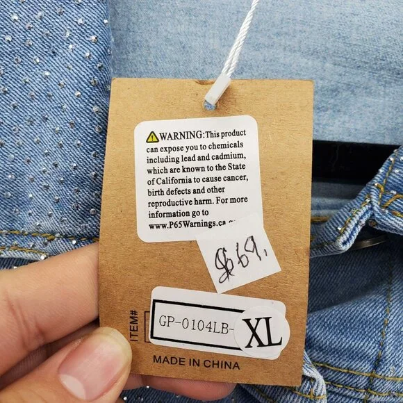 PHOEBE J. Jacket Womens XL Blue Rhinestone Button-Up Long Sleeve Denim *NWT* - Picture 3 of 10